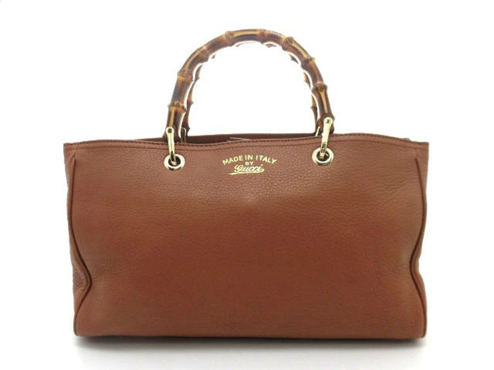 Gucci Bamboo Shopper Tote Bag Leather Pink Brown